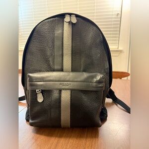 Coach Black and Gray Striped Leather Backpack